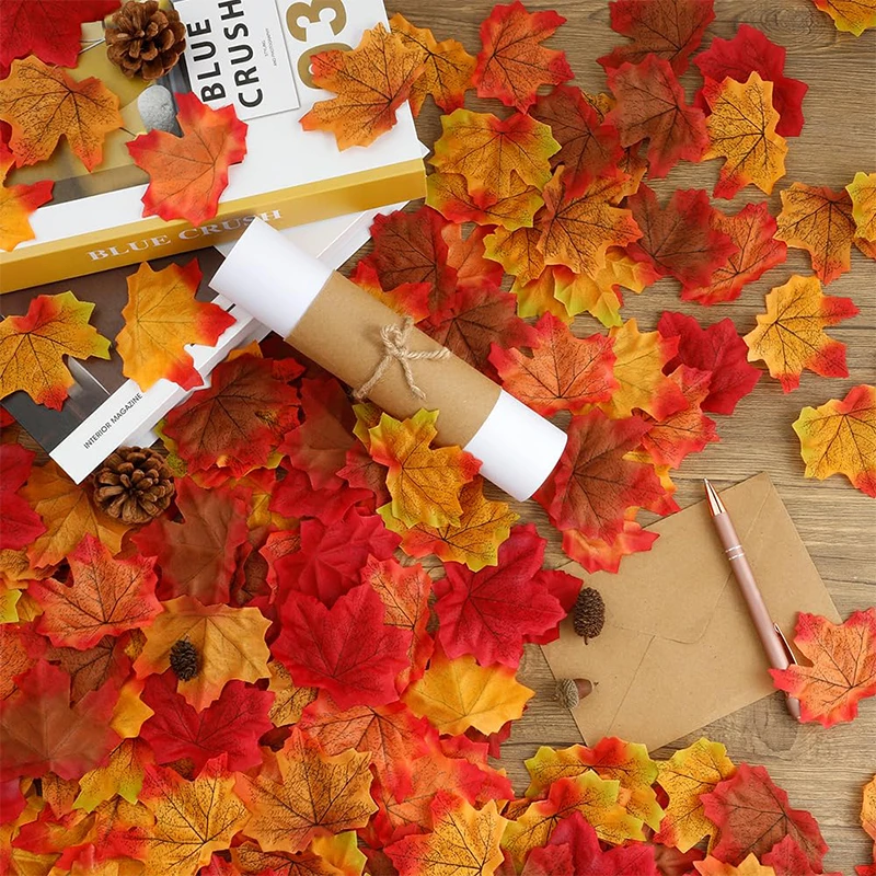 50/100/200/300 Stück 8 cm große künstliche Ahornblätter aus Seide, künstliche Herbstblätter für Thanksgiving, Halloween, Weihnachten, Heimdekoration, Hochzeitsfeier – Detail 4
