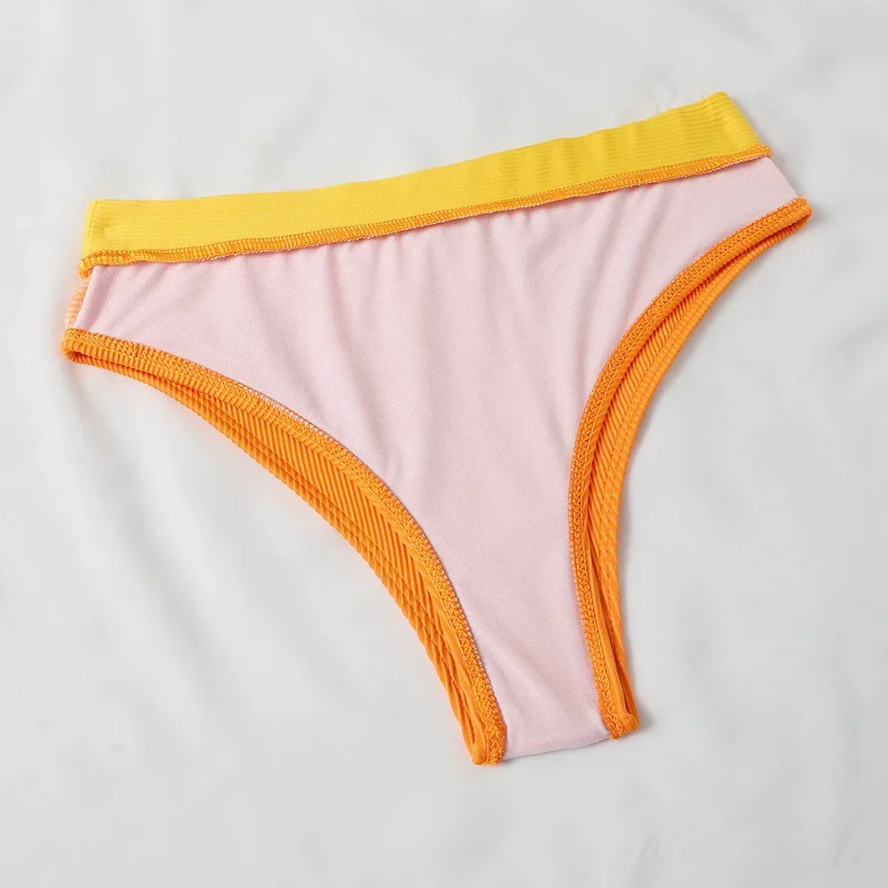 สูงเอวบิกินี่บราซิลเกลียวซี่โครงผู้หญิงชุดว่ายน้ํา Push Up ชุดบิกินี่ U สายคล้องคอชุดว่ายน้ํา Patchwork ชุดว่ายน้ํา Mujer 2025