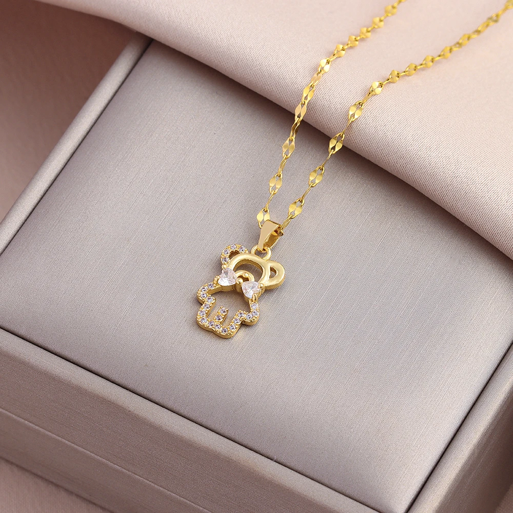 New Lovely Bear Pendant Stainless Steel Necklaces For Women Sweet Cute Female Daily Wear Clavicle Chain Jewelry Girl Party Gift