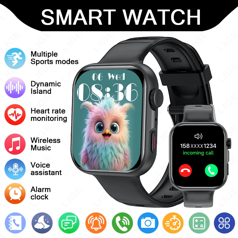 LIGE New Full touch Screen Smartwatch Bluetooth Call Sports 