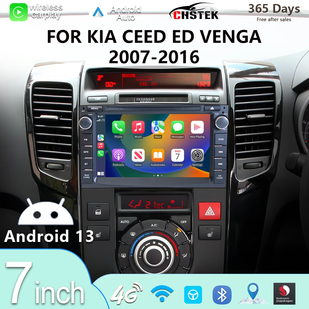 

CHSTEK Wireless Carplay Car Radio For Kia Ceed ED Venga 2007-2016 Bluetooth WiFi Android 14 Navigation GPS 4G Multimedia Stereo