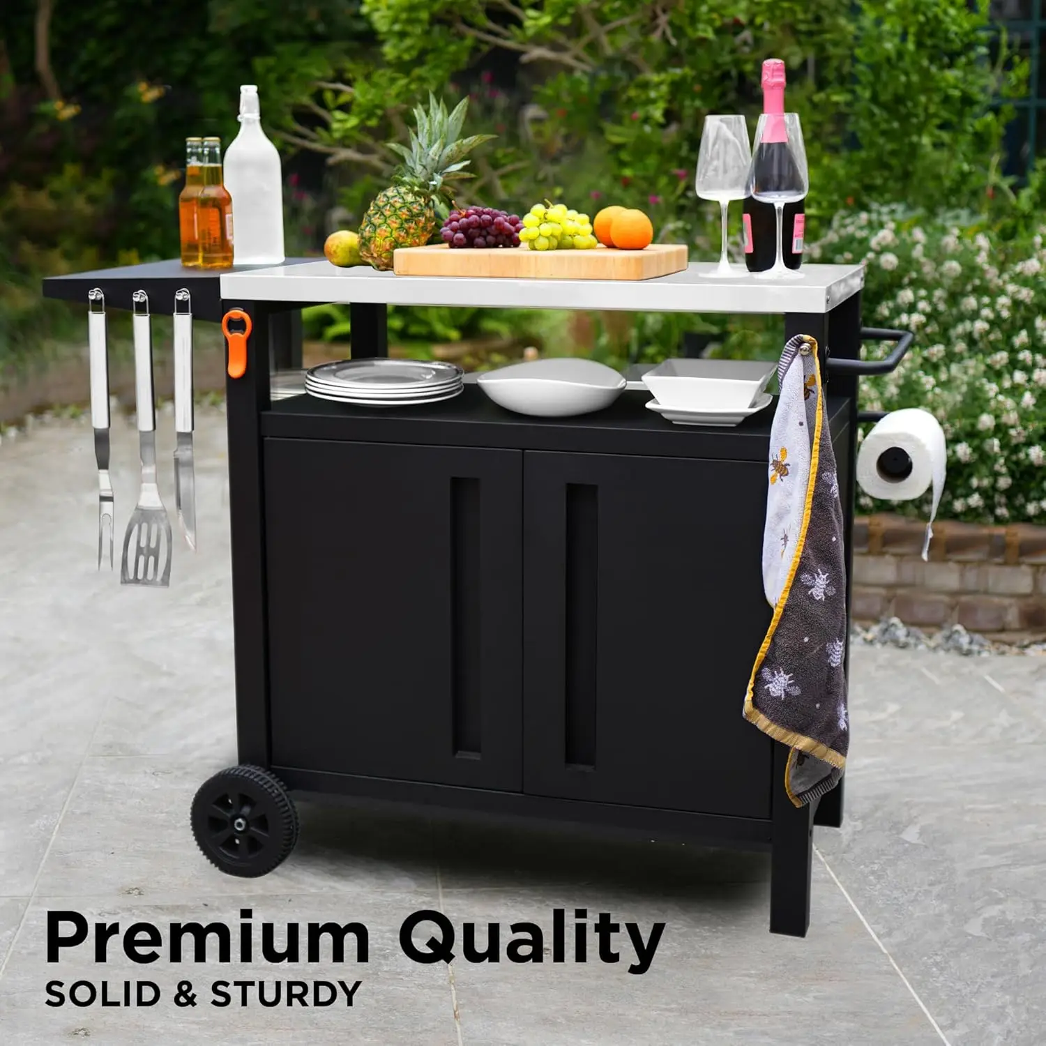 Cart Outdoor with Storage - Modular BBQ Cart, Bar Patio Kitchen Island Prep Stand Cabinet