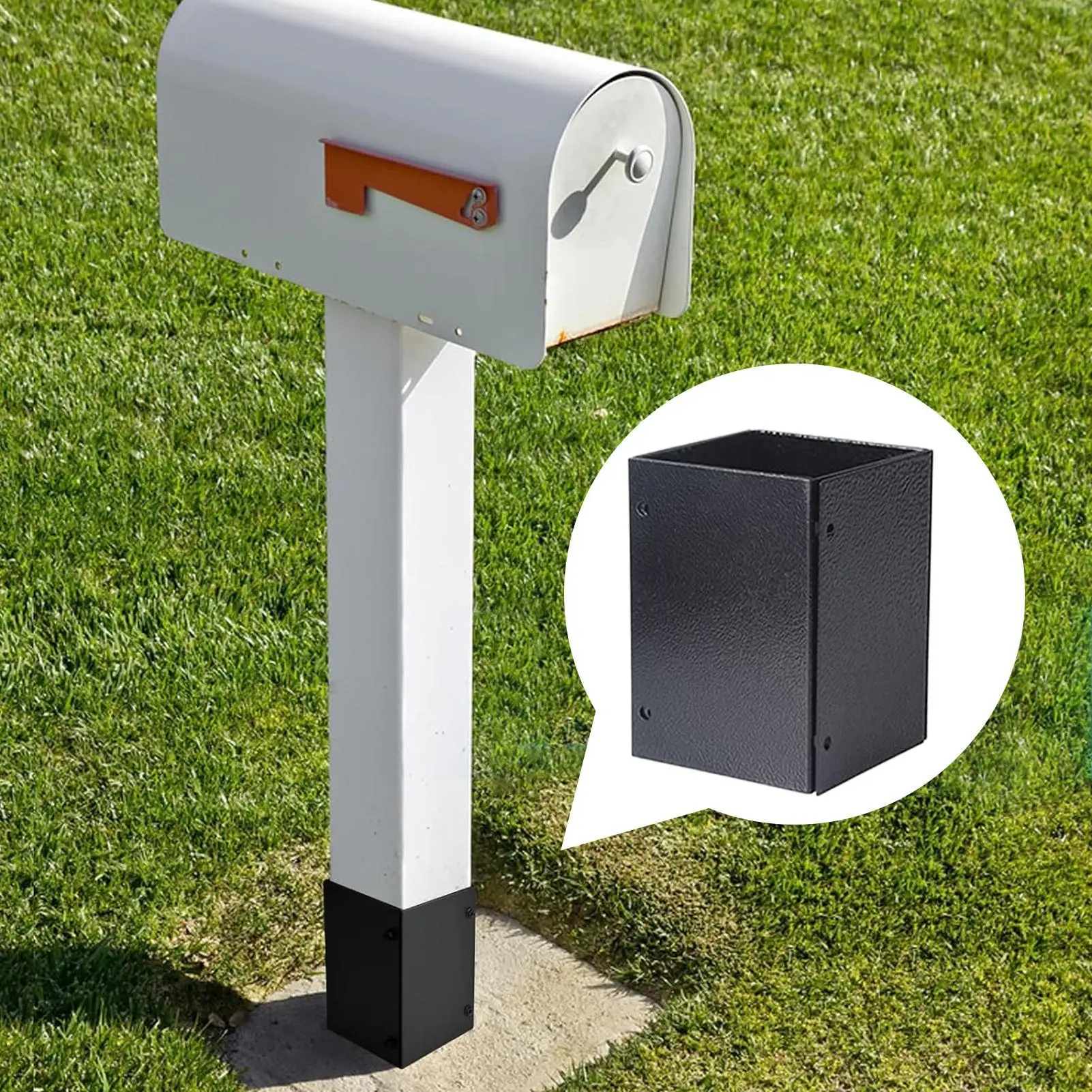 

Mailbox Base Protector Deck Bracket Replacement Metal Cover Heavy Duty Leveling Feet Sturdy Deck Post Cover For Fence
