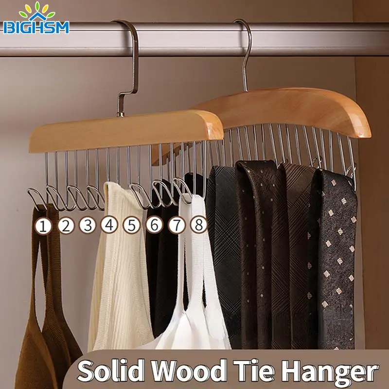 

Wooden Belts Camisole Clothes Hanger Wood 8 Hooks Tie Hats Organizer Rack Non Slip Space Saving Wardrobe Clothing Storage Holder