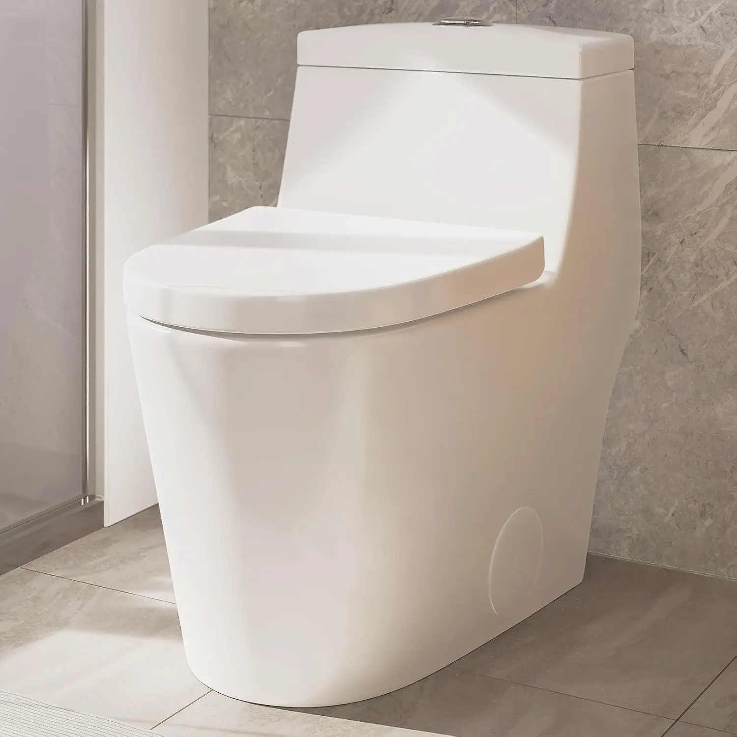 Elongated One Piece Toilet with Soft Closing Seat, 12'' Rough-In Modern Toilet for Bathrooms, 1.28 GPF Dual Flush, MAP 1000g, 28