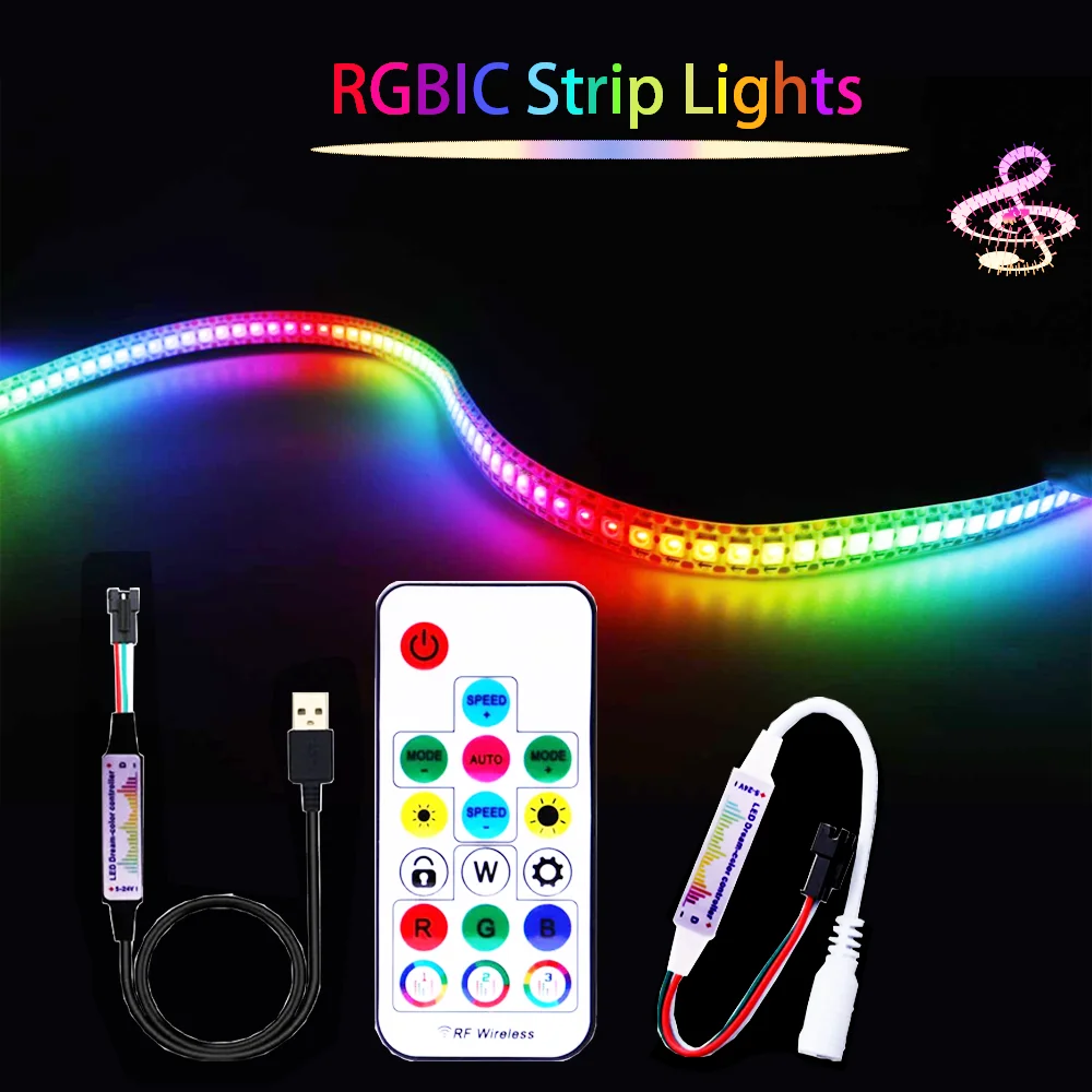 

Smart WS2812B Led Strip WS2812 RGBIC Addressable LED light Strips whit 17keys Music remote control home decoration Lamp DC5V