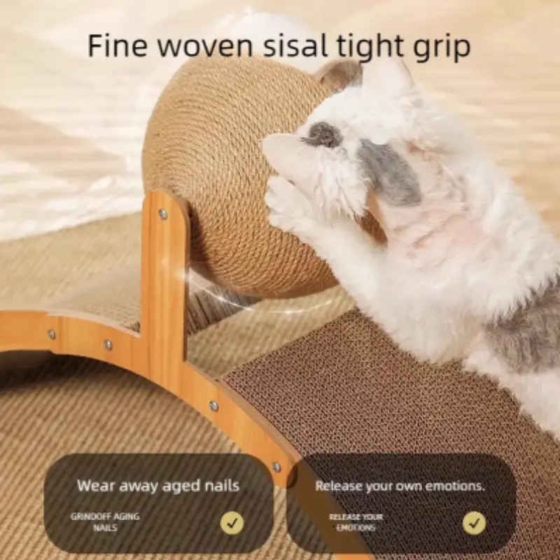 2 In 1 Wooden Cat Scratching Ball Sisal Scratch Board Durable Grinding Paw Toy Solid Wood Scraper For Cats Kittens Pet Supplies - 5