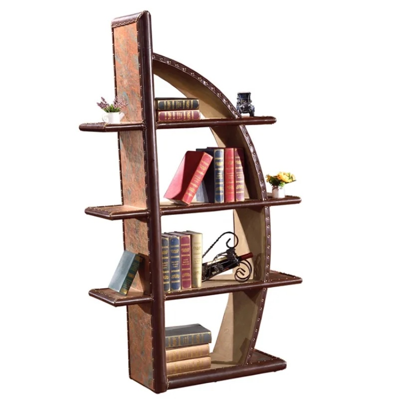 Sailing creative retro art bookshelf industrial style leather art rivet personality bogu frame