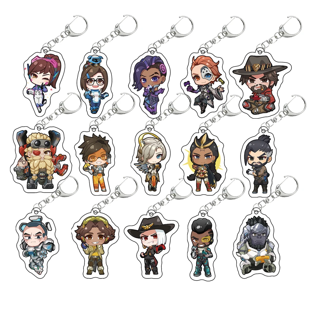 Официальный брелок Overwatch 2 с персонажами: D.Va, Kiriko, Genji, Mercy, Tracer, Reaper, Hanzo, Ana, Lucio, Ashe. Акриловый брелок-подвеска для сумки в стиле чиби.