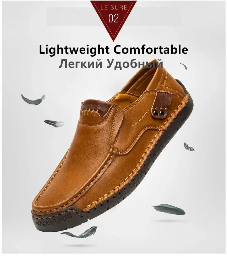 Neue modische Herren-Freizeitschuhe, handgefertigte Leder-Loafer, bequeme Herrenschuhe, hochwertige Schuhe aus Spaltleder, flache Fahrschuhe, Größe 48. – Detail 5