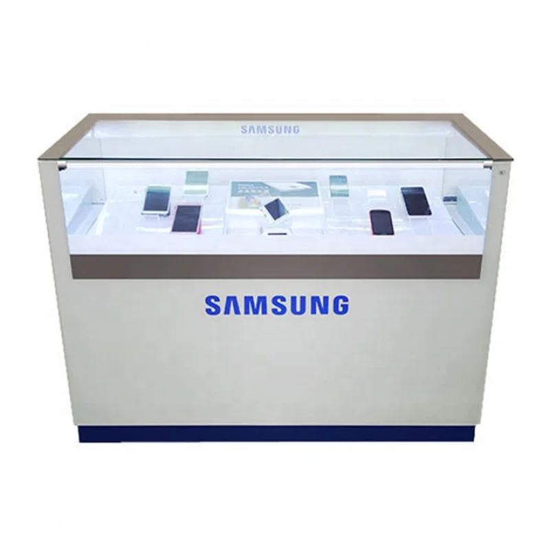 custom，Cheap Mobile Showroom Modern Cell Phone Showcase Phone Display Counter LED Light Mobile Shop Showcase