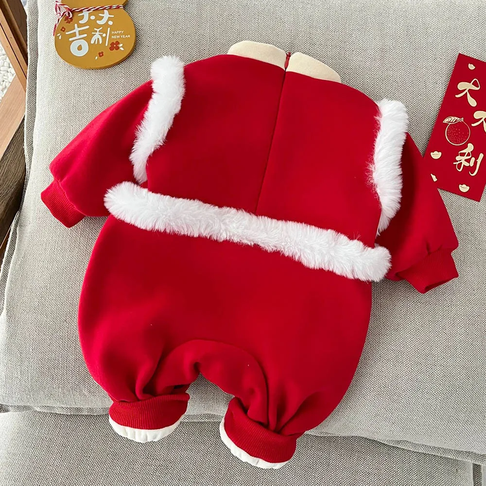 Chinese Style New Year Baby Girl Jumpsuit Fleece Warm Winter Baby Boy Christmas Romper Unisex Infant Clothing Red Color