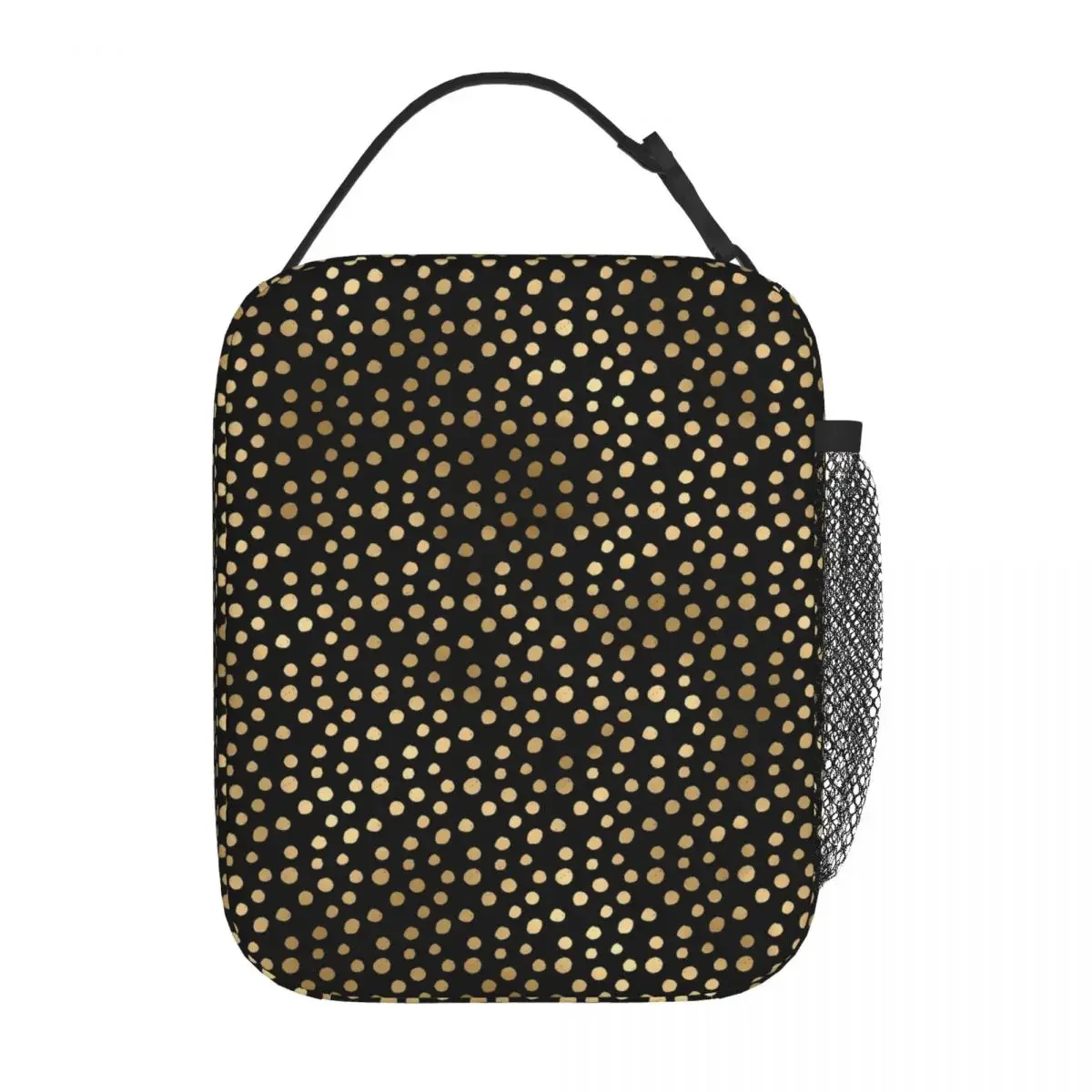 is portátil del bolso del almuerzo de la impresión de l'oro de Polka Office Lunch Box For Girls Kawaii Print Thermique Tote Handbags Oxford