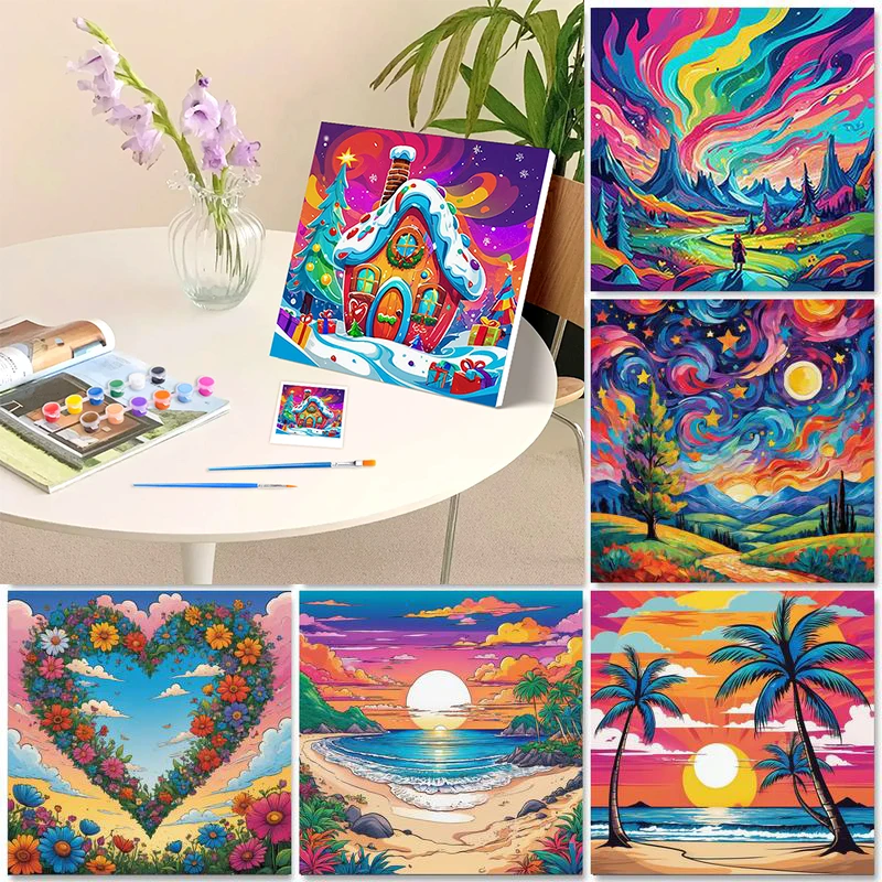 

20x20cm Framed Abstract Scenery Painting By Numbers For Adults Paintings On Number Animal for Adults Beginners Living Room Decor