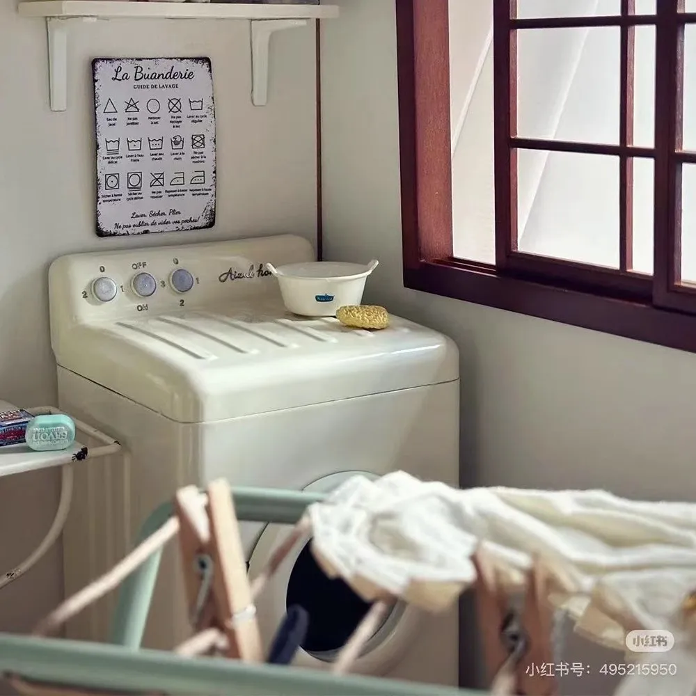 Aizulhomey Kim Loại Trống Máy Giặt 1/6 Chuột Nhà Búp Bê Đồ Nội Thất OB11 BJD Lol Blyth Búp Bê Phụ Kiện Nhà Bếp Xô Lau Nhà Đồ Chơi