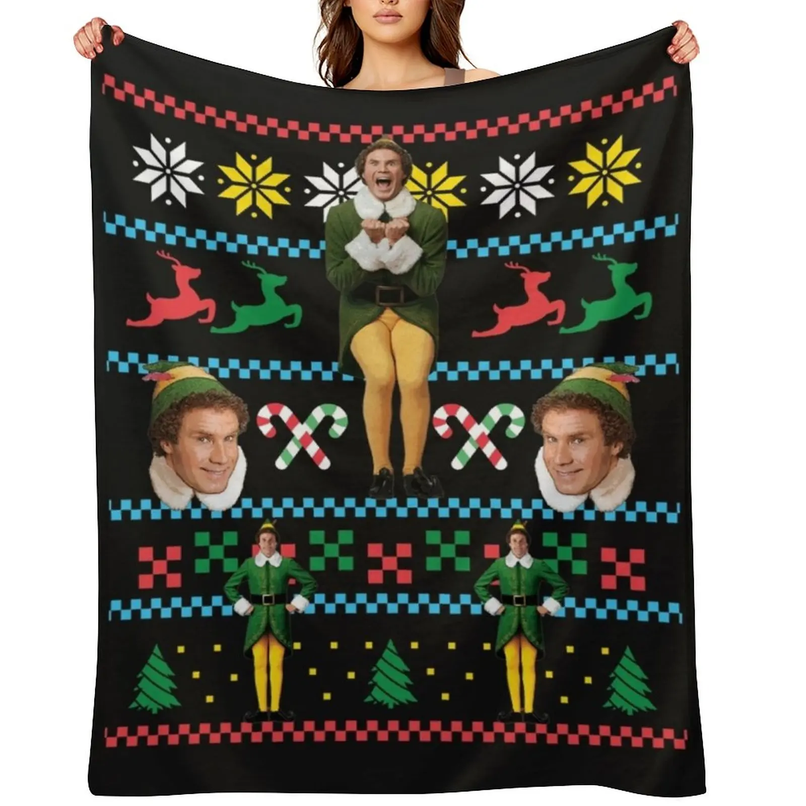

Buddy The Elf Ugly Christmas Sweater Design Classic Xmas Movie Fun Gift Will Ferrell Classic Throw Blanket Cute Plaid Blankets
