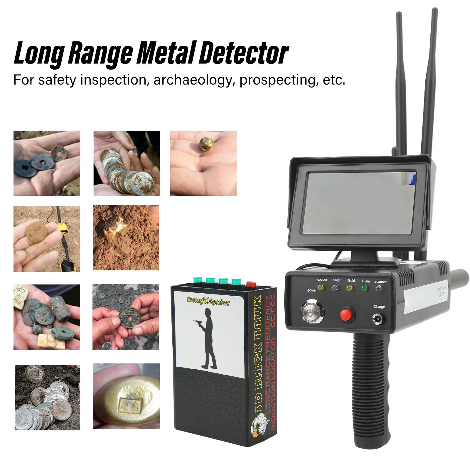 Long Range Metal Detector with Screen High Accuracy Treasure Finder Gold Silver Copper Tester