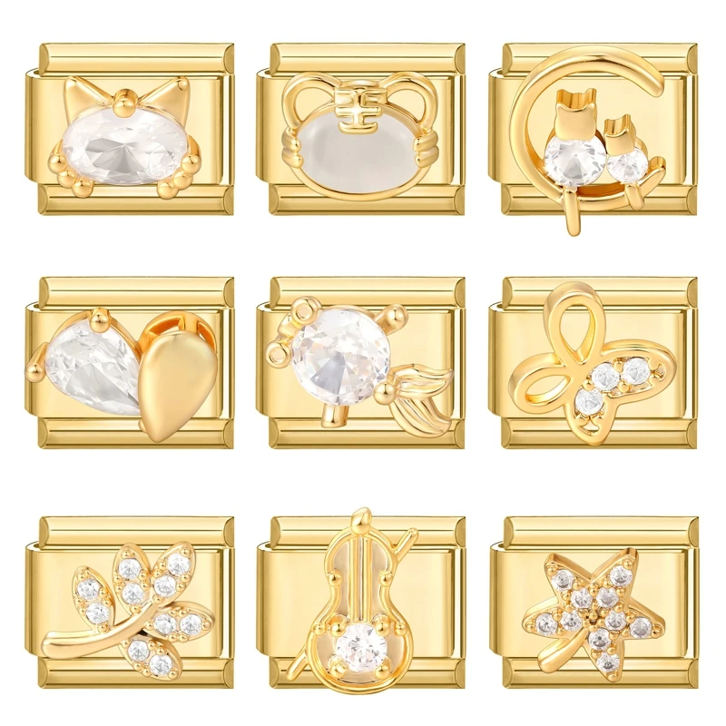 Y2K الذهب اللون الزركون فراشة ليف القمر القط زهرة الإيطالية سحر الروابط صالح 9 مللي متر الفولاذ المقاوم للصدأ سوار النساء DIY بها بنفسك صنع الهدايا #4