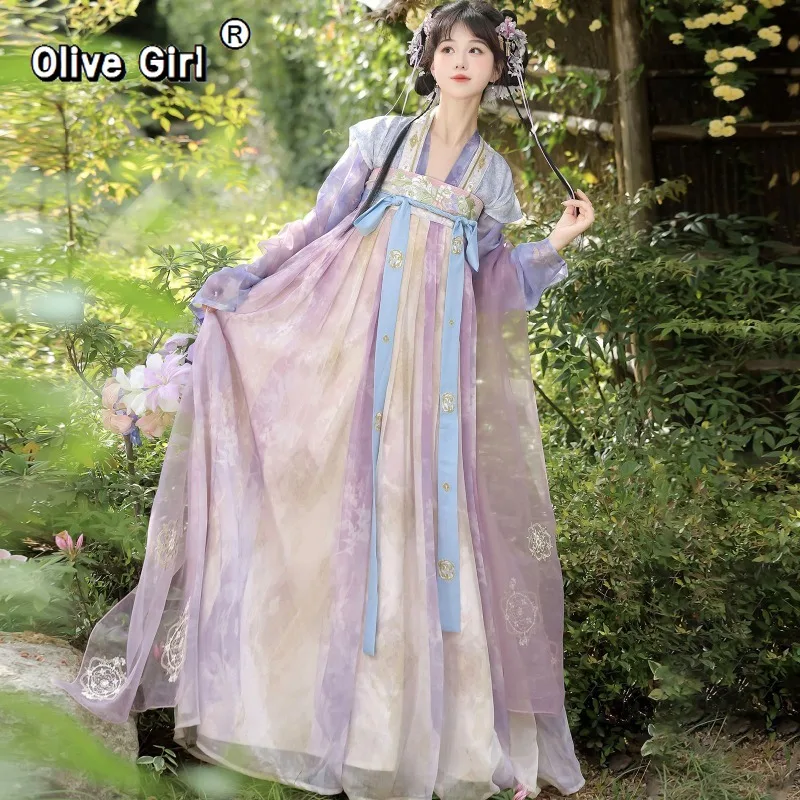 Olivegirl Hanfu Dress Tang style Restoration Chest length Robe Dress Original Hanfu Women's Embroidery  Spring Summer