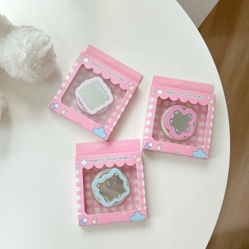 

Korean Cute Makeup Mirror For Magsafe Griptok Holder Phone Finger Ring Stand Support For iPhone 16 Girl Bracket