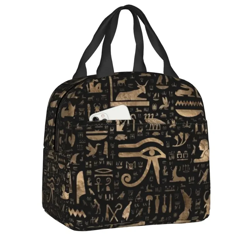 Ancient Egyptian Hieroglyphs Insulated Lunch Bag for Women Resuable Egypt Art Thermal Cooler Lunch Box Office Work School