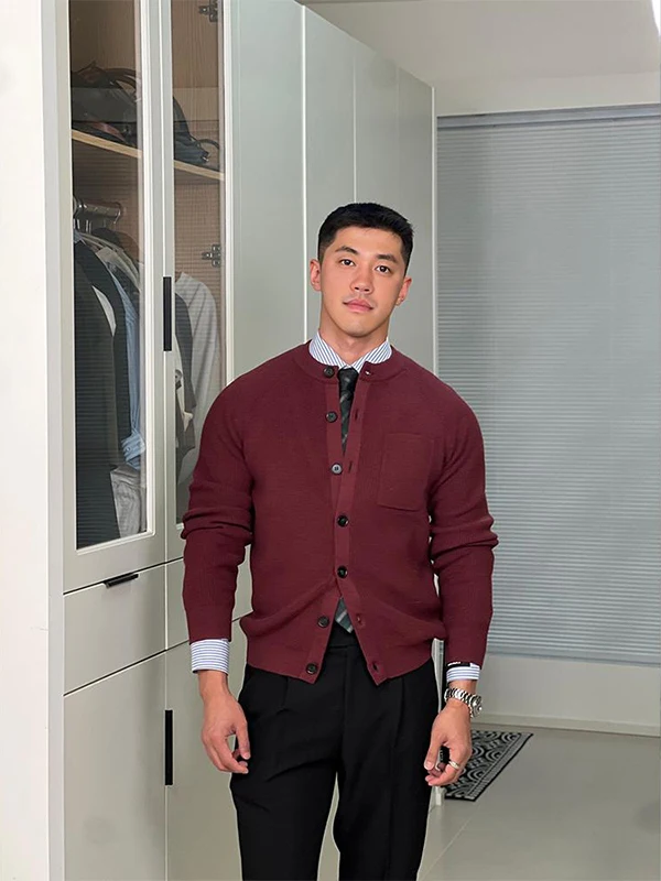 

Autumn Winter Men's Knitted Slim Fit Cardigan Coat Henry Collar Retro Sle Long Sve Warm Casual Wear oulder Insertion