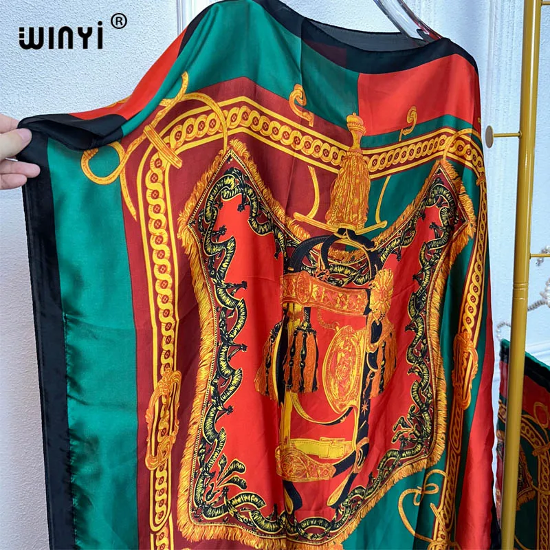 WINYI 2024 nuove donne africane Dashiki boho stampa donna musulmana dubai Design taglia libera con sciarpa Maxi abito elegante africano allentato