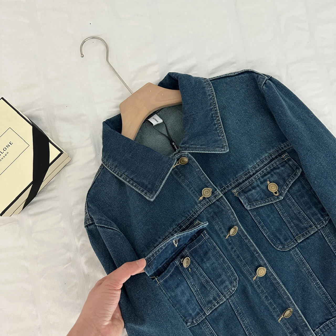 Jaket Denim biru musim semi 2025 jaket Denim untuk wanita mantel lengan panjang pakaian luar baru jaket wanita 2024 Dongdaemun Korea