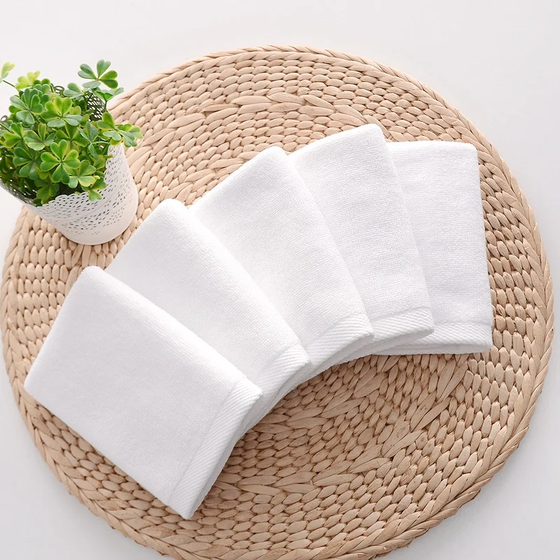 AT77 7PCS Towels Cotton White Superior Hotel Quality Soft Face Hand Towels 30X30cm