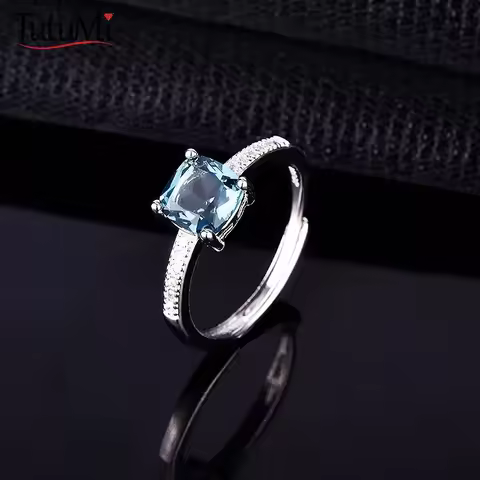 Women's Jewelry S925 Silver Ring Peacock Blue Aquamarine Zircon Ring Party Engagement Wedding Fashion Rings Jewelry Gifts