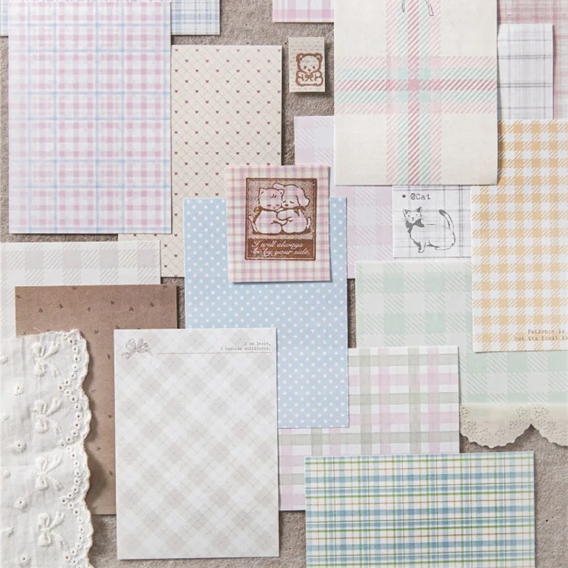 50pcs Creative Plaid Decor Scrapbook Vintage Material Paper Kit DIY Junk Journal Collage Photo Album Retro Background Paper view 6