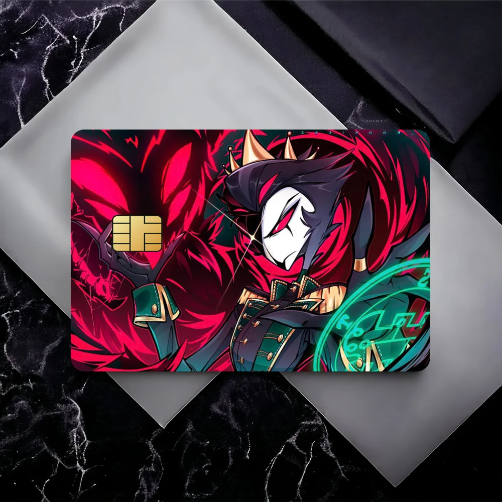 Anime H-Helluva Boss Waterproof Film Skin Cover Credit Card Stickers 4PCS Debit Front Decoration Bank Bus Pass