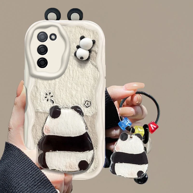 3D Cartoon Panda Bear Ear Wave Soft Phone Case for Samsung Galaxy S24 Ultra S23 S22 Plus S21 S20 FE A25 A55 A35 Silicone Cover