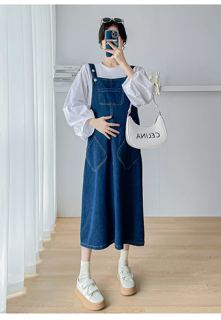 Factory Price Plus Size Maternity Denim Dress with Pockets Preppy Style  Pregnant Woman A-line Strap Dress Fashion Luxury Dresses - AliExpress 1501