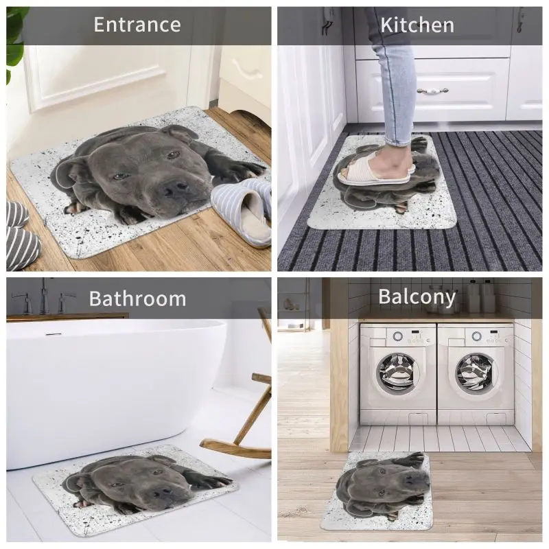 Staffordshire Bull Terrier Dog Door Floor Kitchen Bath Mats Outdoor EBT Cute Love Doormat Garage Entrance Rug Carpet Footpad