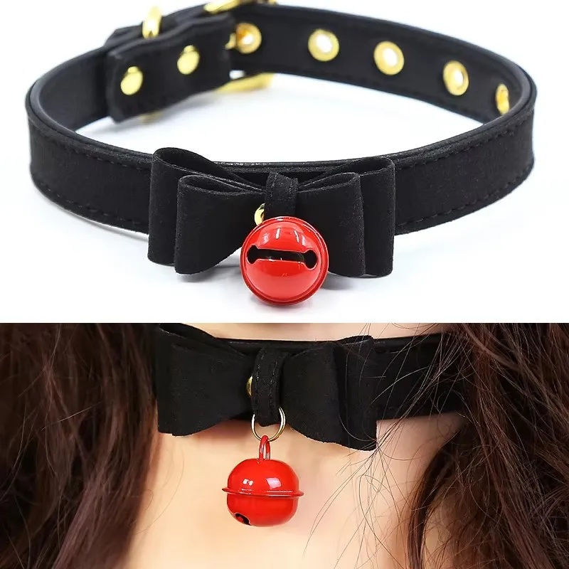 اكسسوارات ألعاب الجنس اليدوية مثير برشام بديل المعادن بولي ياقة ياقة جلدية جرس المختنق زي عبودية قلادة Neckban #1