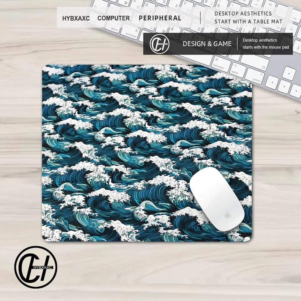 Small Decor Japane Blue Waves Mouse Pad Multiple sizes Large Square Computer Office Game Table Mat XS Rubber Anti-slip Mousepad