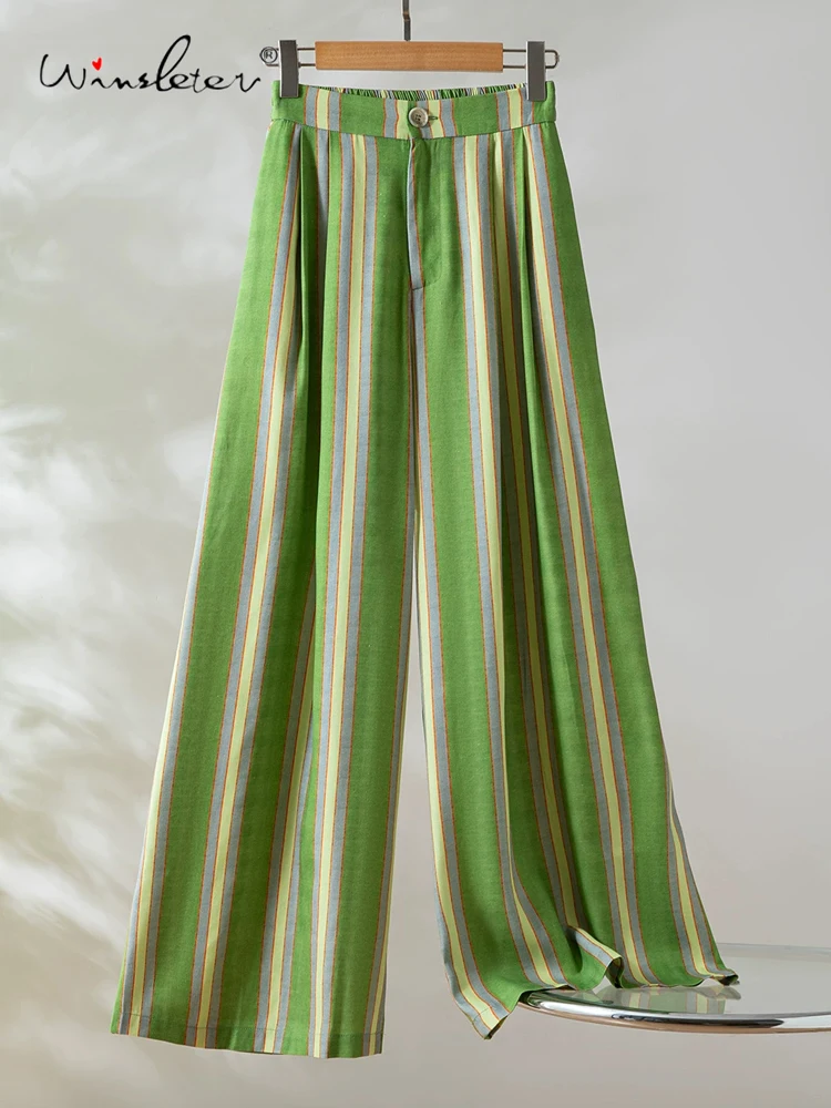 

Winsleter-100%Spun Silk Elegant Trousers, Elastic Waist Striped, Women Fashion Lazy Thin Wide Leg Pants, 2026 Summer B63705CC