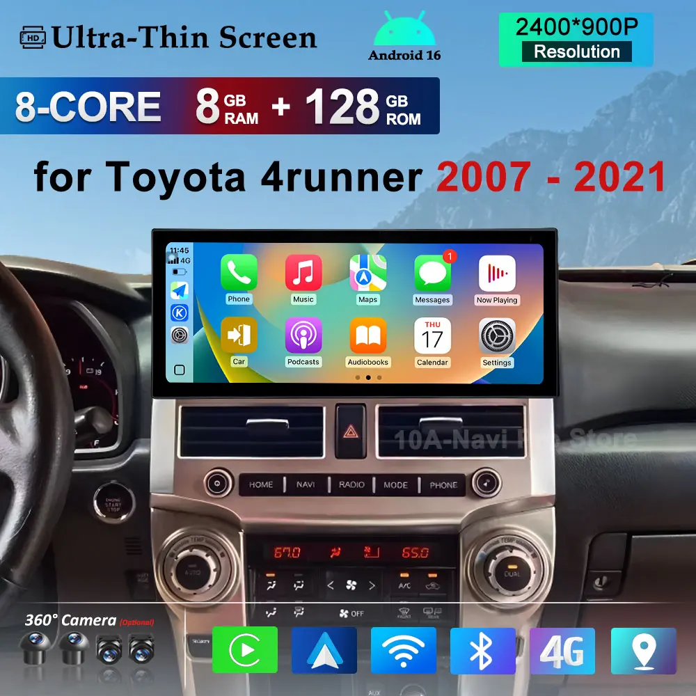 for Toyota 4runner 2007 - 2021 Android 16 GPS Navigation Head Unit Car Radio Video Audio Multimedia Player WiFi HD Screen BT 4G
