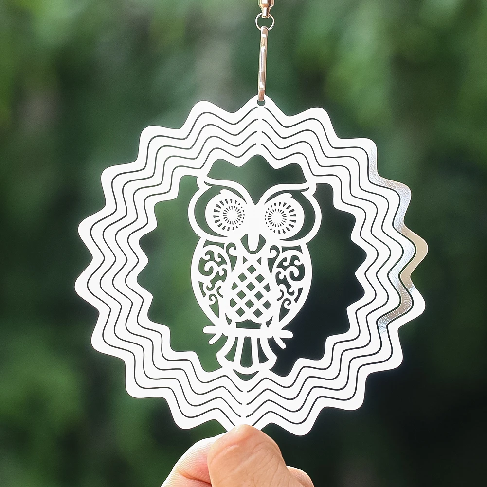 Laser Sunflower Openwork Owl Bird 3D Revolve Metal Pendant Spinning Sequins Bird Repellent Scarer Feng Shui Garden Hanging Decor