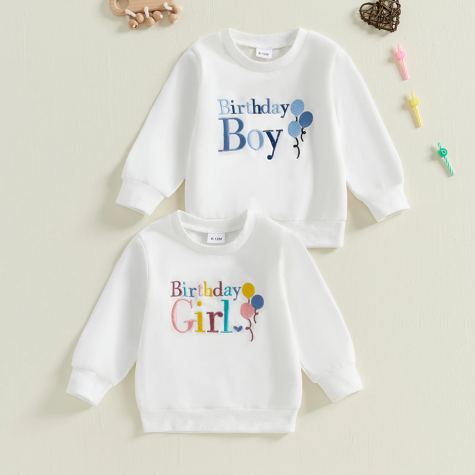 FOCUSNORM 0-4Y Little Kids Girls Boys Birthday Sweatshirt T Shirts Letter Embroidery Long Sleeve Pullovers Autumn Tops