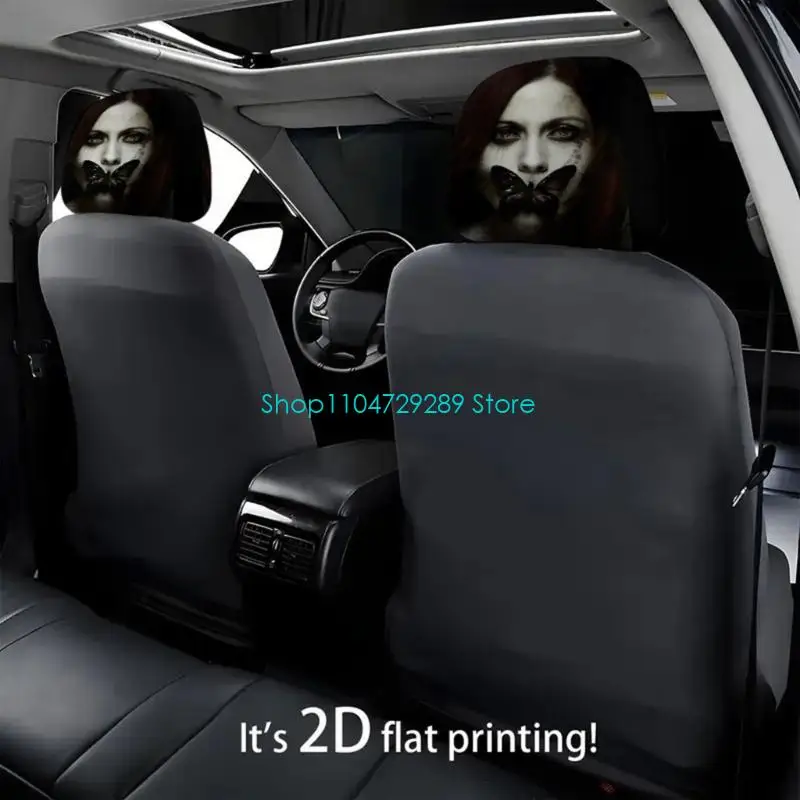 D8KE Universal Automotive Headrest Covers Soft Polyester Fabric With Funny Cartoon Print Car Headrest Protector