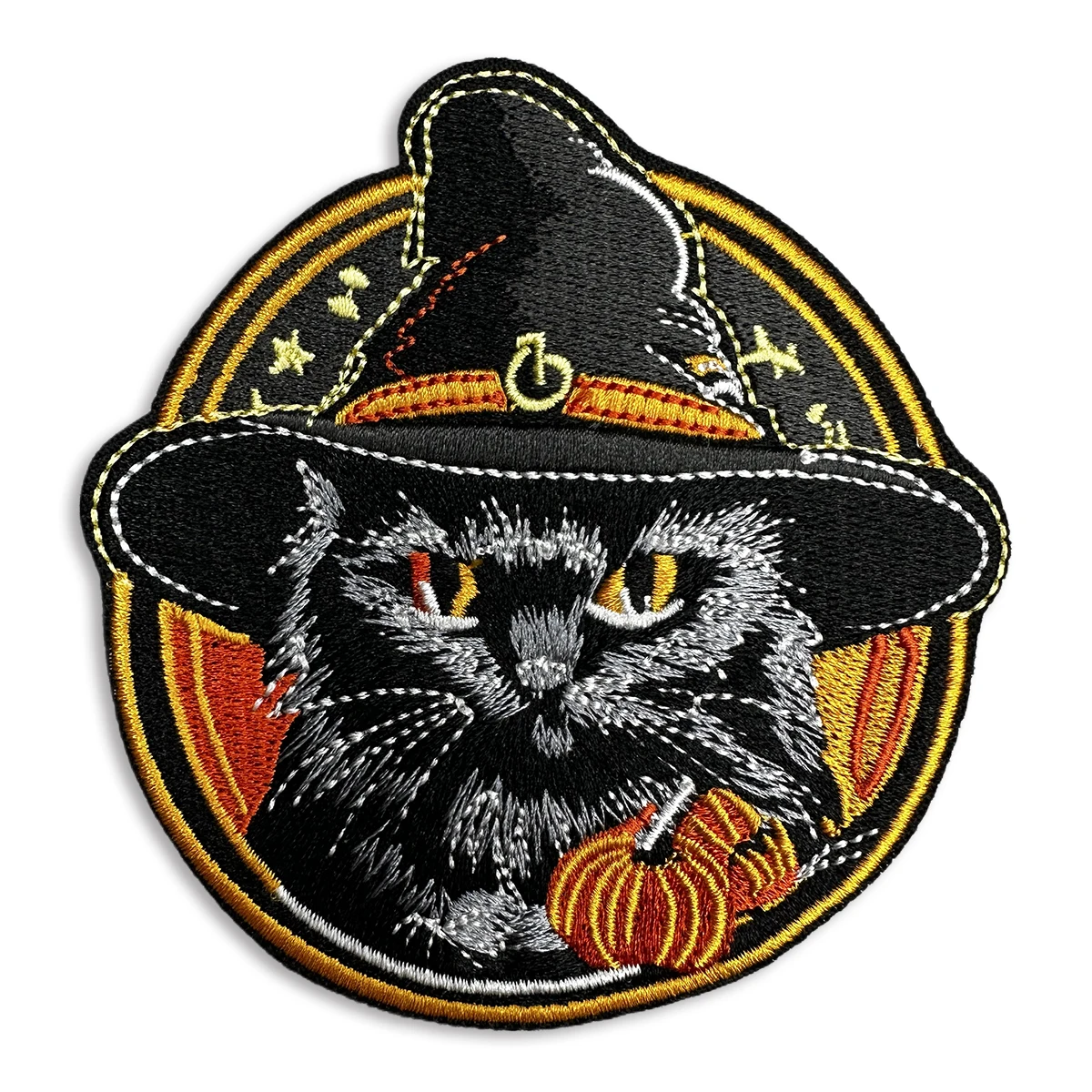 Black Cat in Hat Eembroidered Patches Halloween Oval Patches Costume Accessories Decorative for Hat Jacket Iron on Cartoon DIY