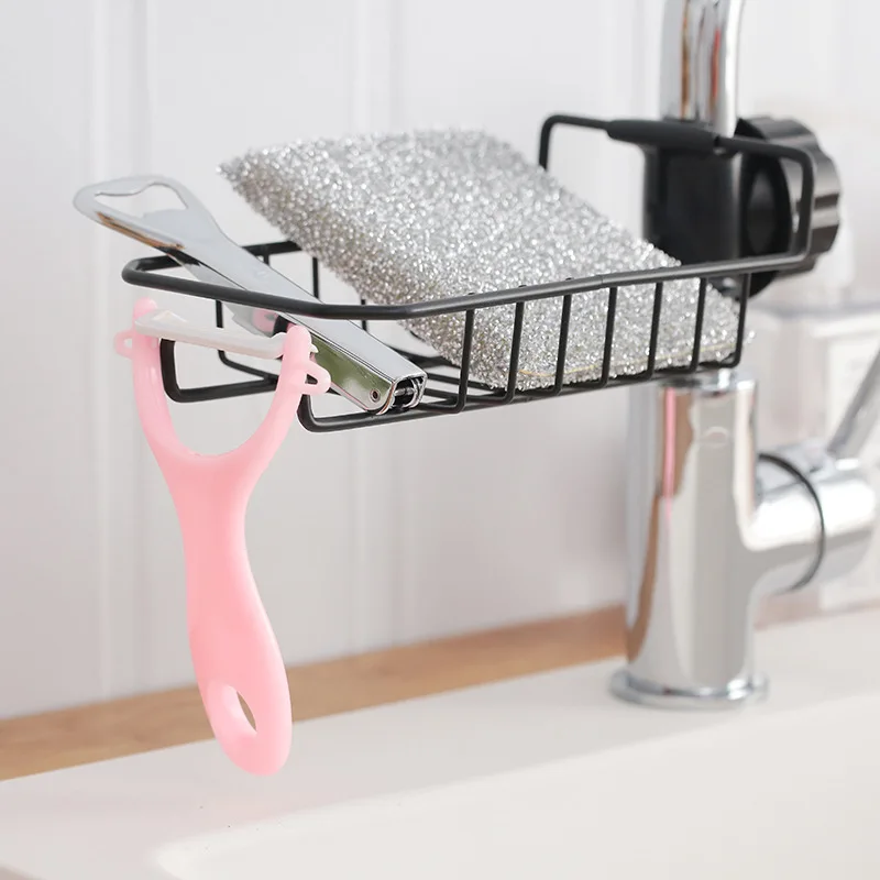 Punch-Free Kitchen Faucet Drain Rack Sponge and Cloth Single-Layer Iron Storage Rack Stainless Steel Storage Rack