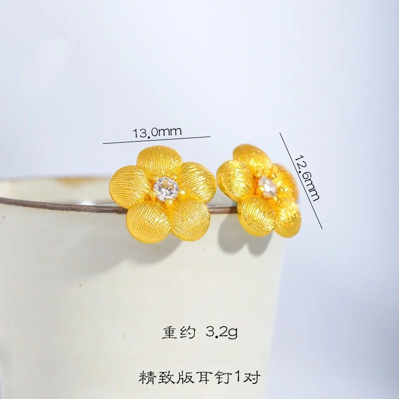 QEENKISS Gold Flower Stud Earrings For Women Female Wedding Party Birthday Christmas Bride Mother Girlfriend Lady Gifts EG5467