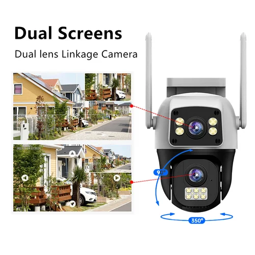 Imagen 2 del producto Cámara con tarjeta Sim 4G de 8MP, lente Dual, pantalla Dual, inalámbrica, WiFi, vigilancia en exterior, detección humana, protección de seguridad, cámaras IP PTZ