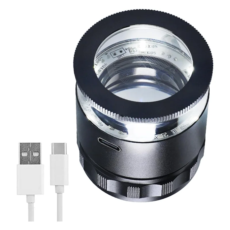 

NEW-10X Rechargeable Magnifier With Optical Glass Lens With Removable Multi-Function Scale With LED Light For Coinsand Stamp Dur
