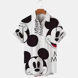 Miniso Brand New 3d Shirts Mens Disney Mickey Mouse Street Tops Cute Cartoon Printed Casual Fashion 2024