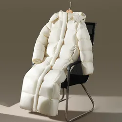 Casaco de pato branco longo resistente ao frio para mulheres, casaco com capuz, quente, grosso, solto,-30 graus, moda, inverno, 2023