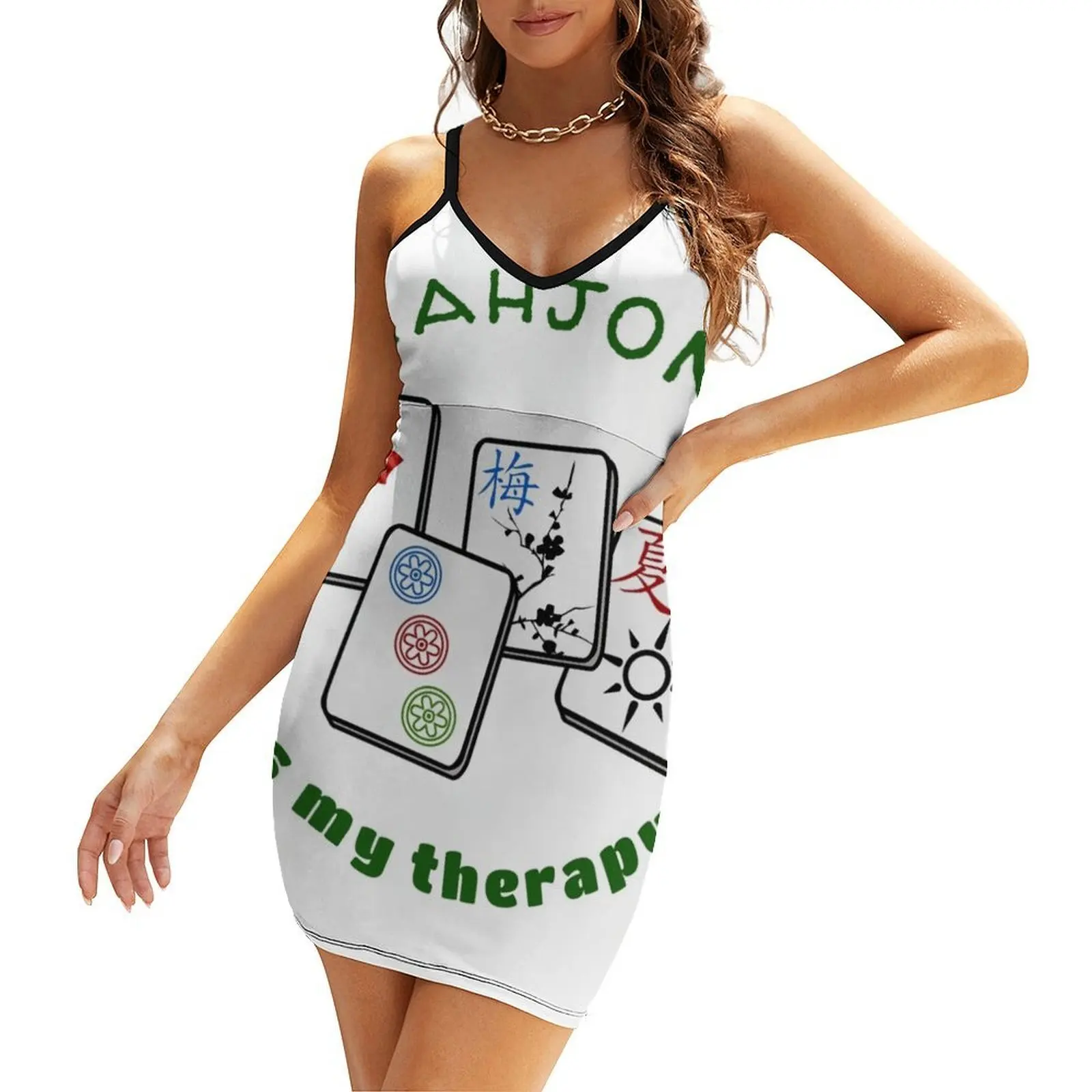 

Mahjong Mah jongg game is my therapy set, gifts, tiles, table shirts, cards, bag Sling Dress Summer women's clothing
